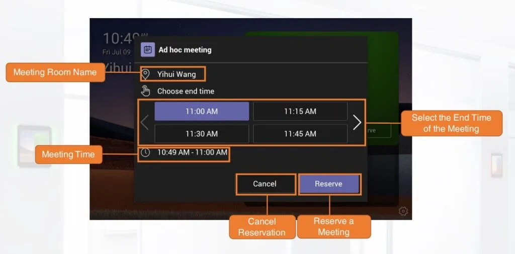 giao diện đặt lịch của Yealink RoomPanel