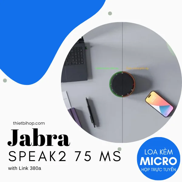 Loa kèm micro họp trực tuyến Jabra Speak2 75 MS với Bộ chuyển đổi USB Jabra Link 380a