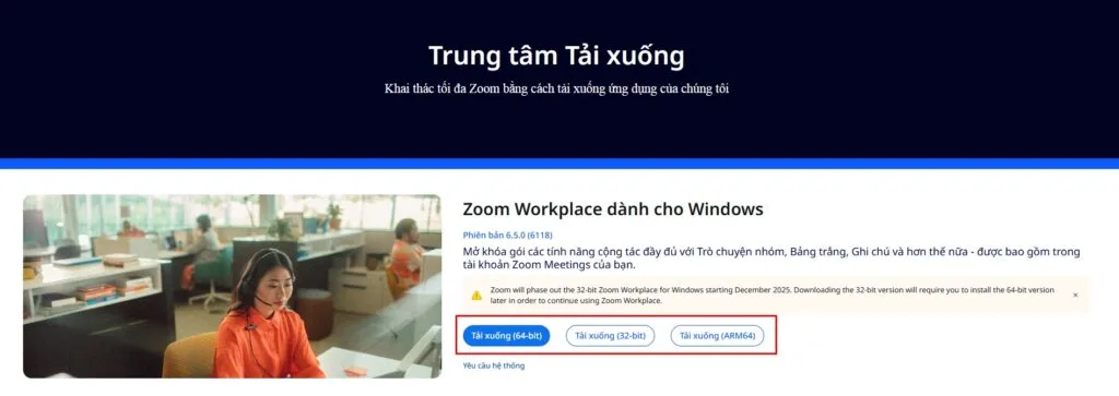 truy cập trung tâm tải xuống và chọn gói phù hợp