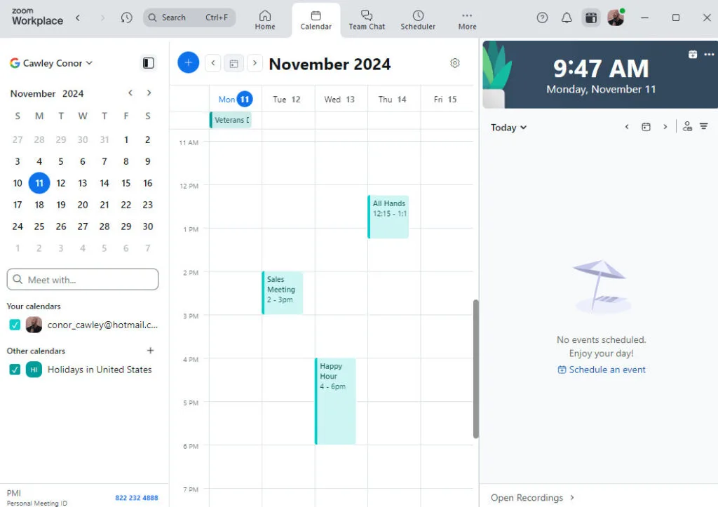công cụ zoom calendar tích hợp với lịch Google của zoom 