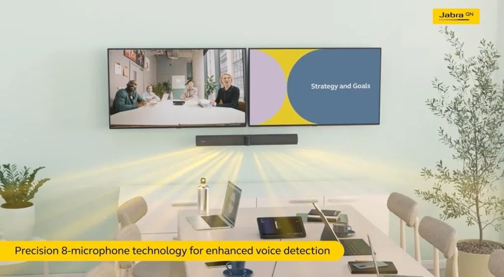 PanaCast 50 VBS tích hợp sẵn 4 loa (2 woofer + 2 tweeter) và 8 micro beamforming