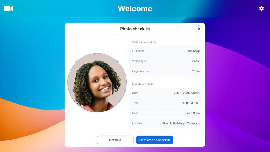 Check-in bằng ảnh tại kiosk Zoom Rooms