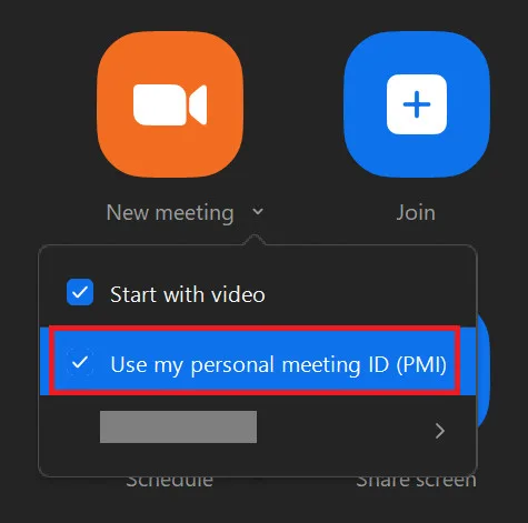 cuộc họp tức thời trên zoom sử dụng ID cuộc họp cá nhân của tôi