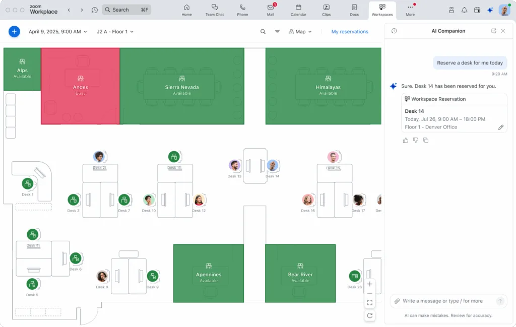 Đặt chỗ làm việc thông minh bằng AI