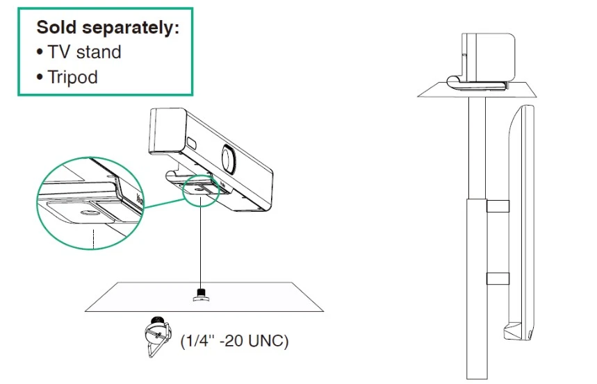 cài đặt yealink meetingbar a10 gắn vào chân đế tv hoặc tripod