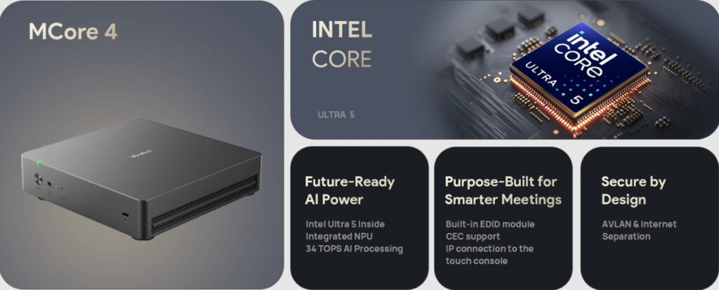 MCores4 được trang bị Intel Core Ultra 5 và NPU tích hợp, cung cấp khả năng xử lý AI lên đến 34 TOPS