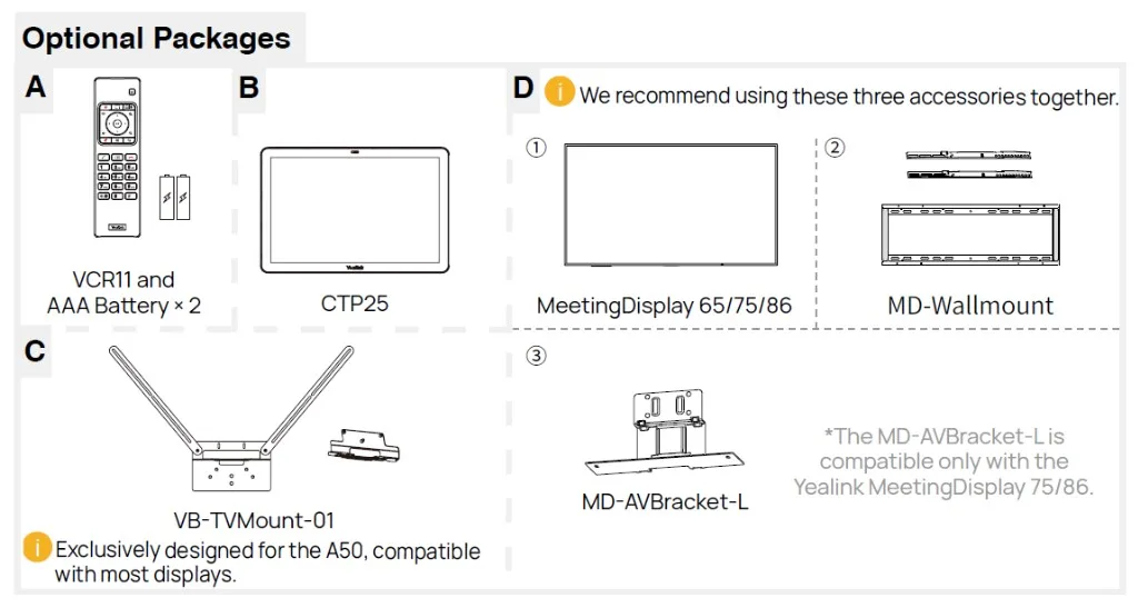 phụ kiện tùy chọn yealink meetingbar a50