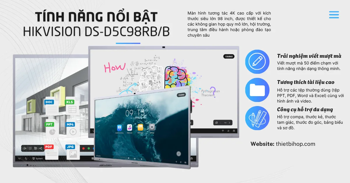 tính năng màn hình tương tác 4k Hikvision DS-D5C98RB/B