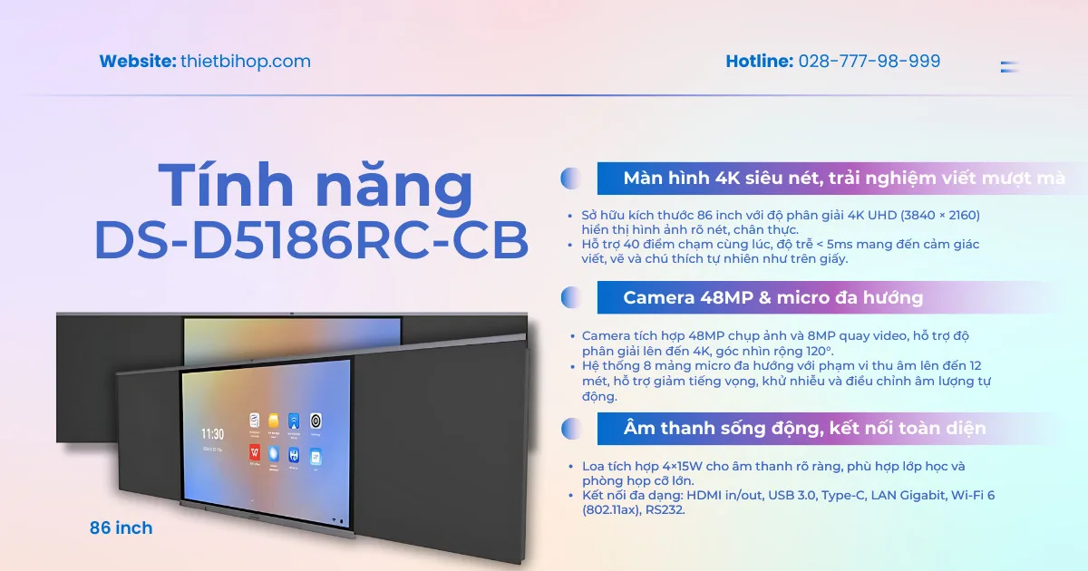 tính năng bảng tương tác 4K 86 inch Hikvision DS-D5186RC/CB