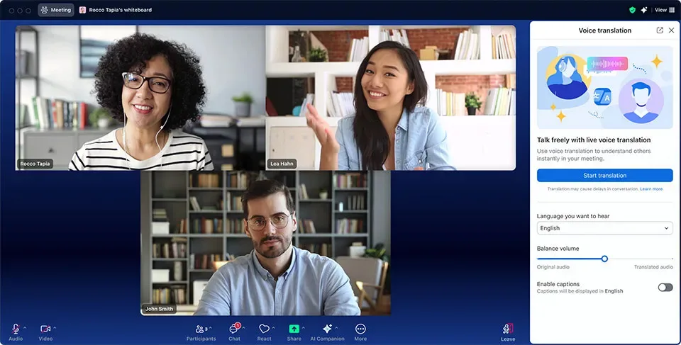 zoom ai companion 3.0 cung cấp khả năng Dịch giọng nói thời gian thực