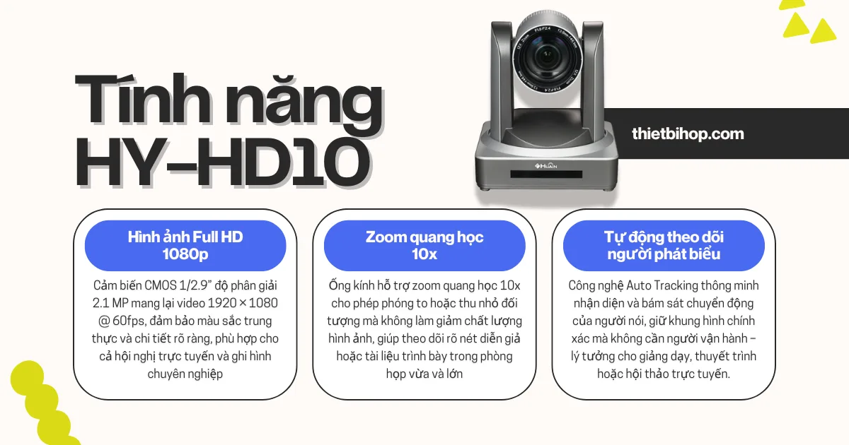 camera hội nghị huain hy-hd10 có sở hữu tính năng gì