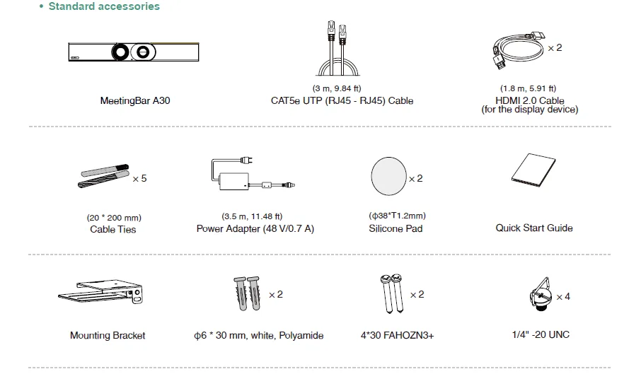 Phụ kiện trước khi lắp đặt Yealink A30