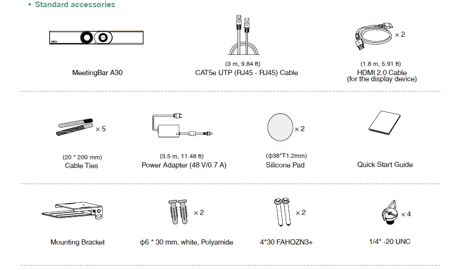 Phụ kiện trước khi lắp đặt Yealink A30