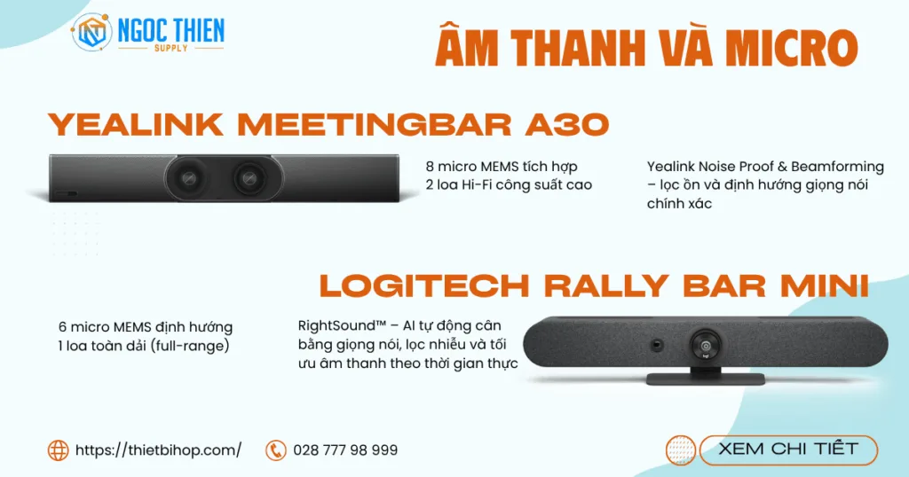 So sánh âm thanh và micro giữa Yealink A30 và Logitech Rally Bar